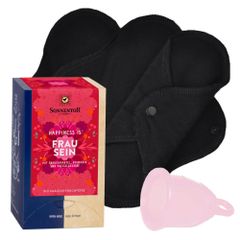 Sister Set - Menstruationstasse Selenacare - Stoffslipeinlagen aus Bio-Baumwolle ImseVimse - Bio-Tee Sonnentor - frei von Schadstoffen