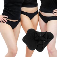 Black Beauty Stoffslipeinlagen Set - 3 Stück Stoffslipeinlagen schwarz plus 3 Periodenslips schwarz - für deine nachhaltige Periode