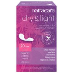 Bioslipeinlagen dry and light 20 Stück - für eine leichte Blasenschwäche - sehr atmungsaktiv - chlorfrei gebleicht - aus Bio-Baumwolle von Natracare