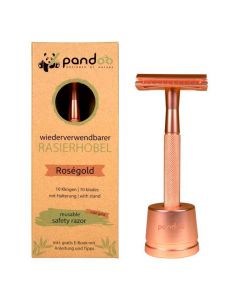 Rasierhobel aus Metall Rosegold inklusive 10 Klingen - Plastikfrei - Für eine sanfte und glatte Rasur - Nachhaltig und langlebiges Produkt von Pandoo