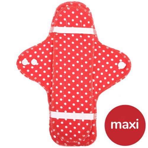 Maxi Bio-Stoffbinde und Einlage - rot mit weißen Punkten